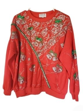 7247 * Stepping-Up Christmas Sweatshirt Red Green Size L Vintage